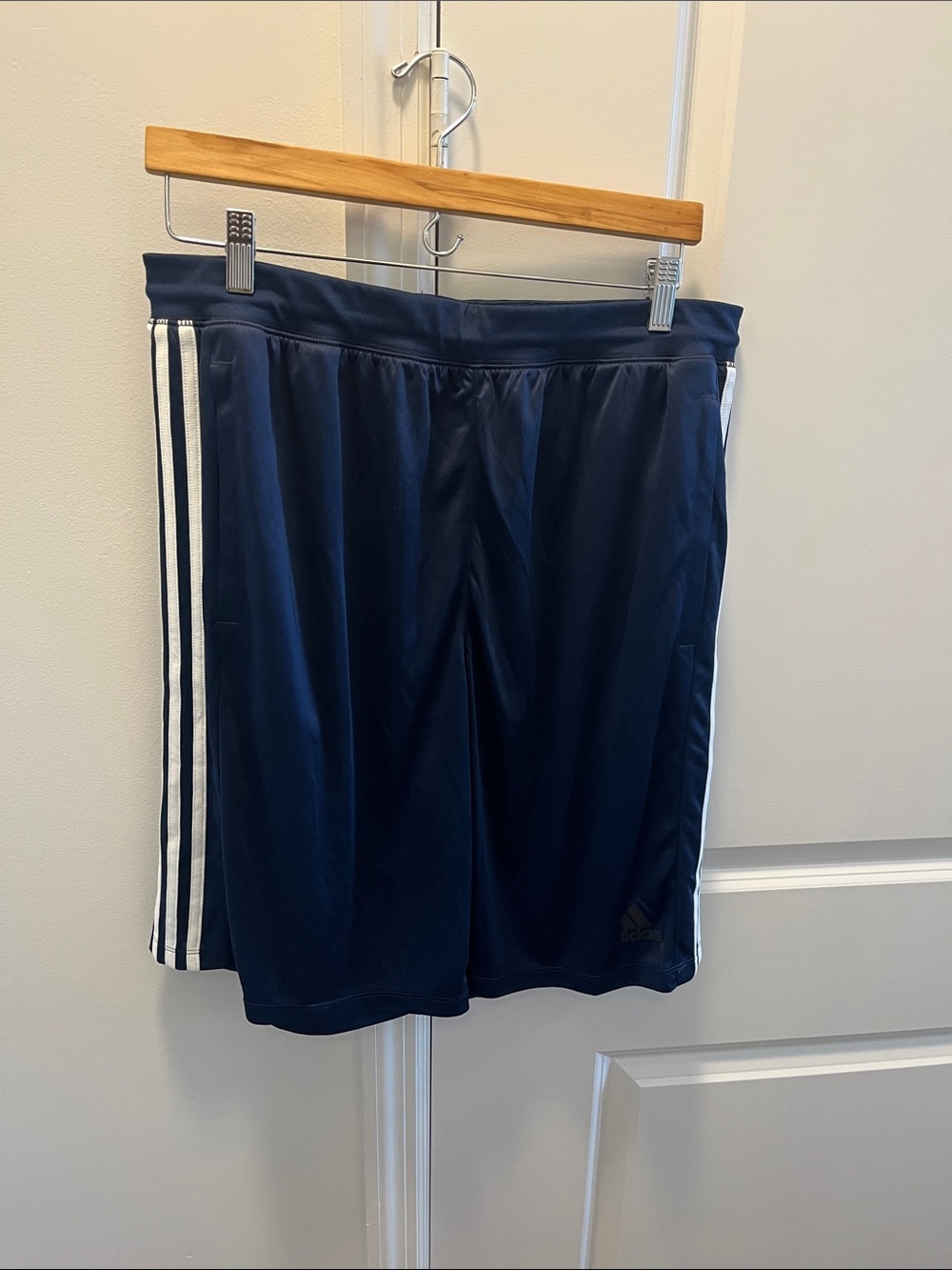 adidas Navy Athletic Shorts with White Triple Stripes